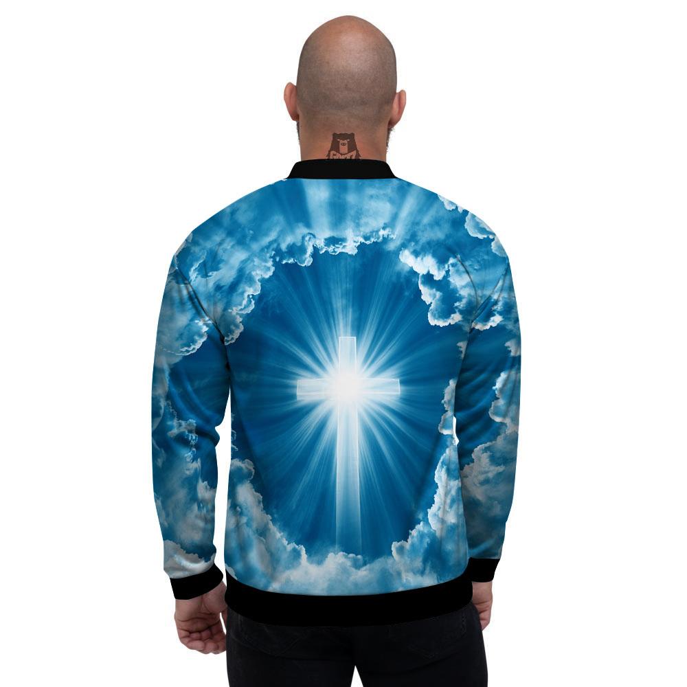 Christian Holy Cross Shiny Print Men's Bomber Jacket-grizzshop