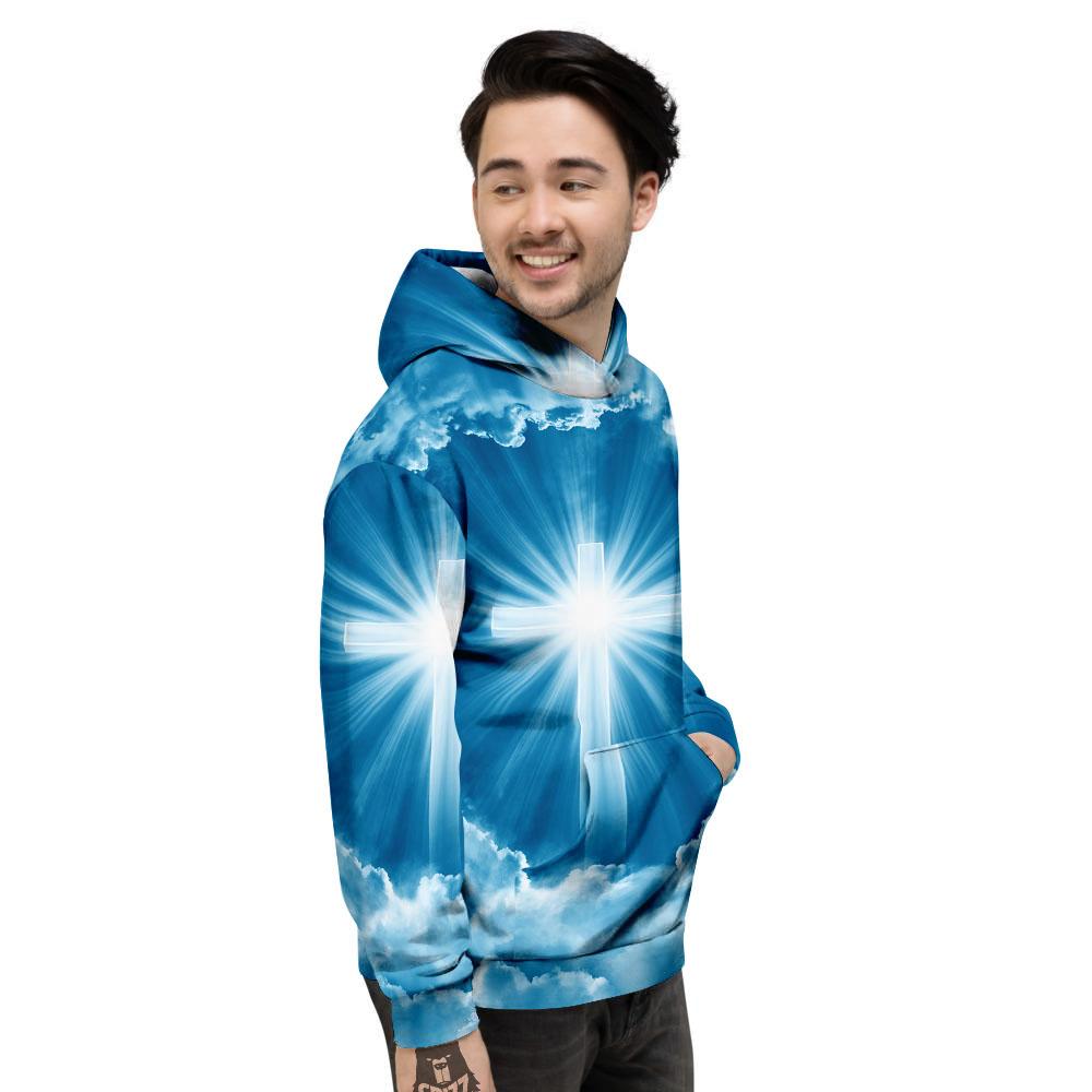 Christian Holy Cross Shiny Print Men's Hoodie-grizzshop