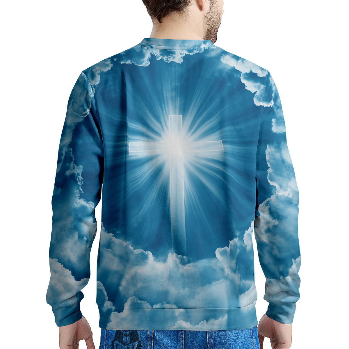 Christian Holy Cross Shiny Print Men's Sweatshirt-grizzshop