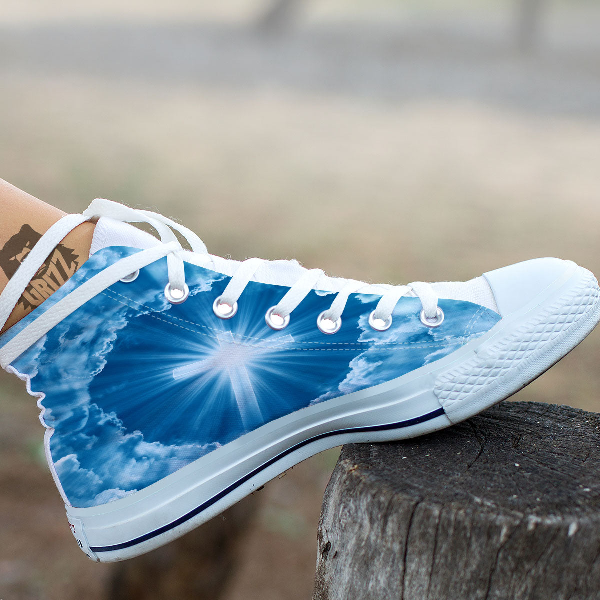 Christian Holy Cross Shiny Print White High Top Shoes-grizzshop