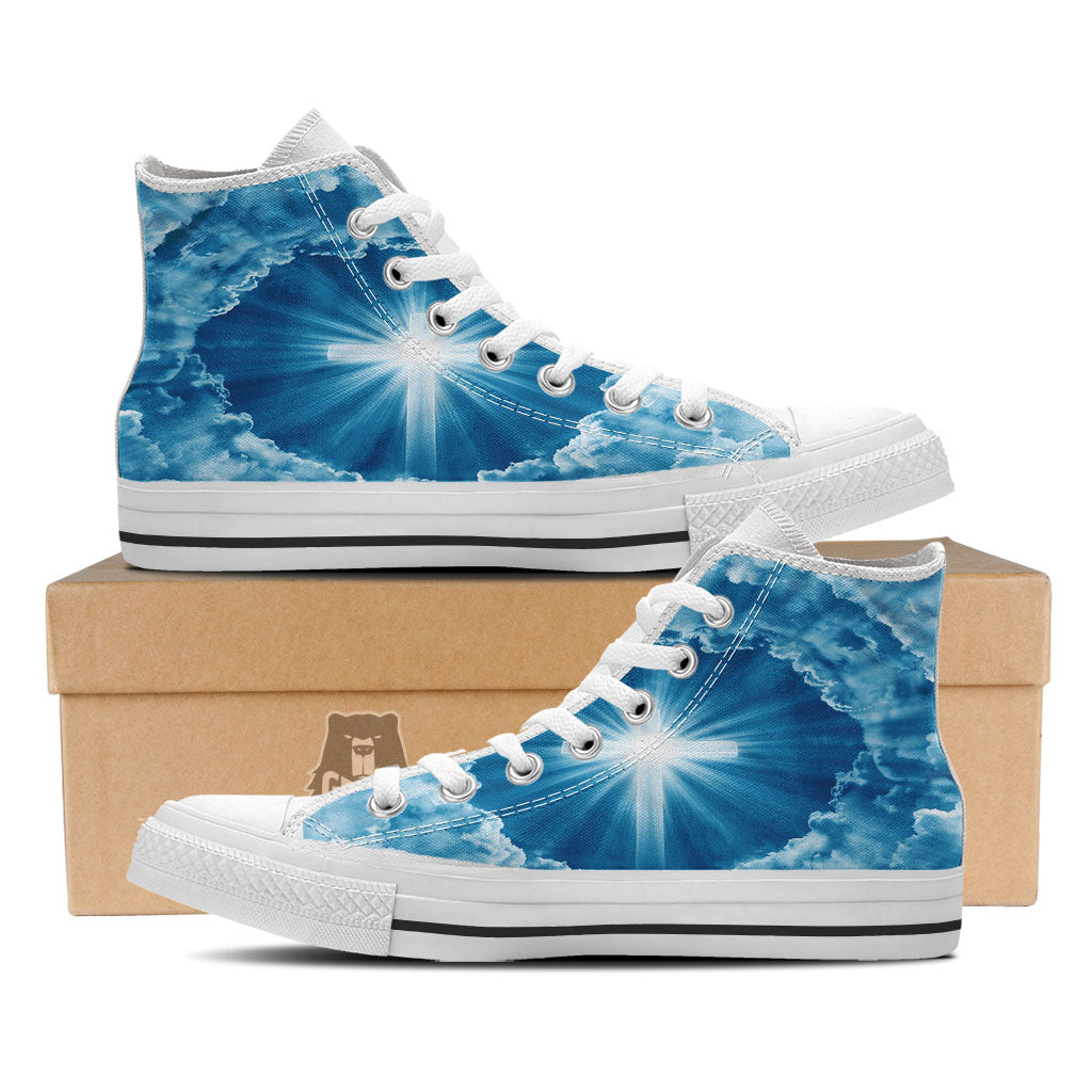 Christian Holy Cross Shiny Print White High Top Shoes-grizzshop