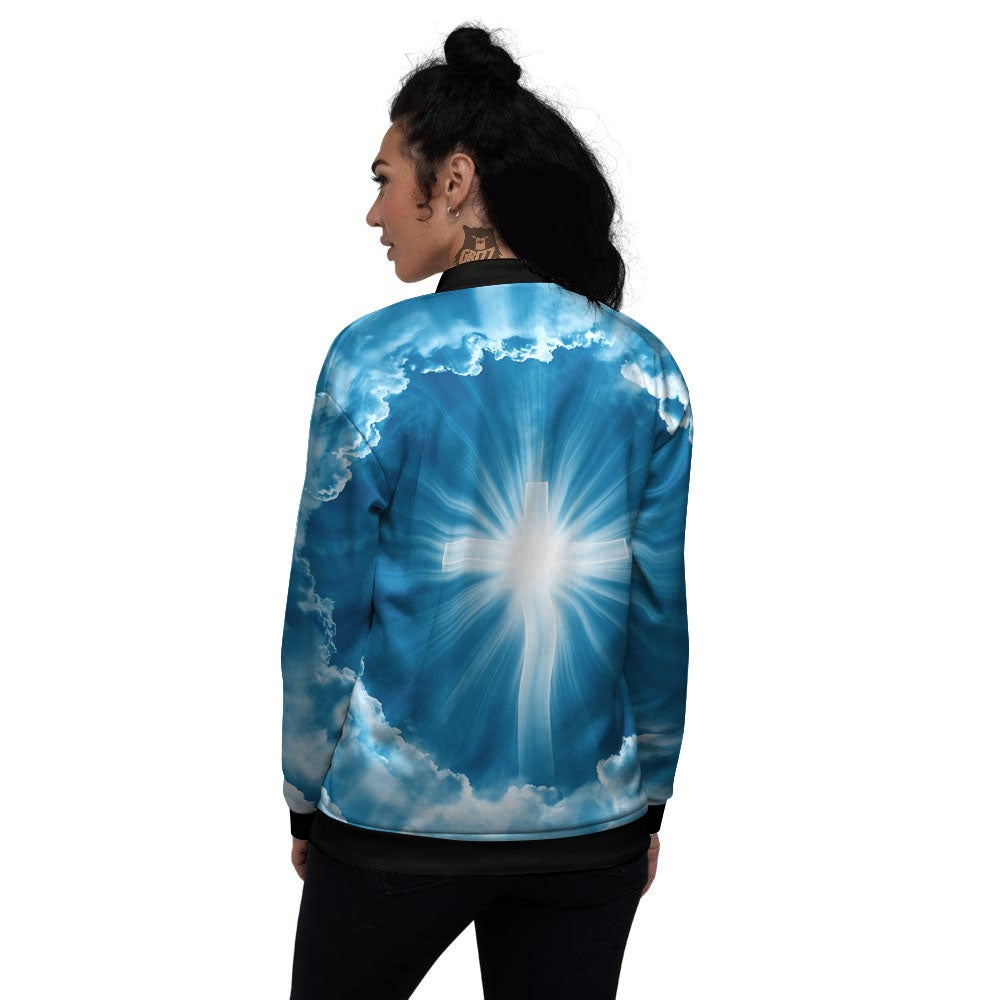 Christian Holy Cross Shiny Print Women's Bomber Jacket-grizzshop