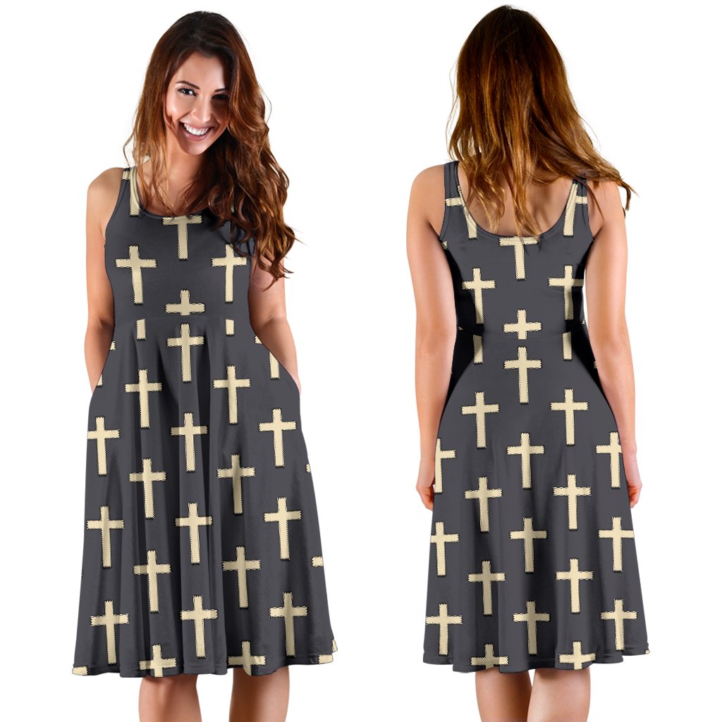 Christian Cross Pattern Print Dress-grizzshop