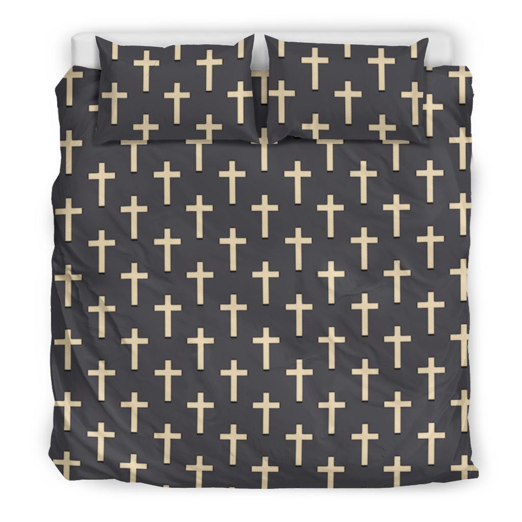 Christian Cross Pattern Print Duvet Cover Bedding Set-grizzshop