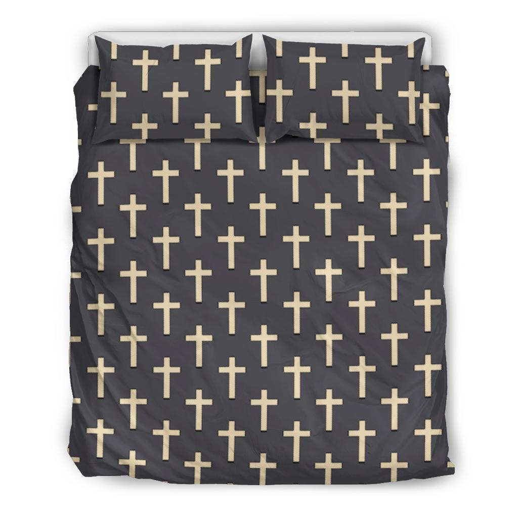 Christian Cross Pattern Print Duvet Cover Bedding Set-grizzshop