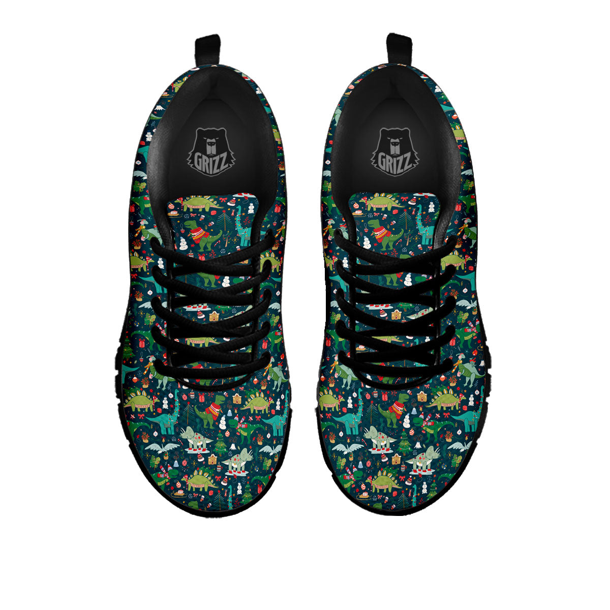 Christmas Animals Fun Print Pattern Black Sneaker-grizzshop