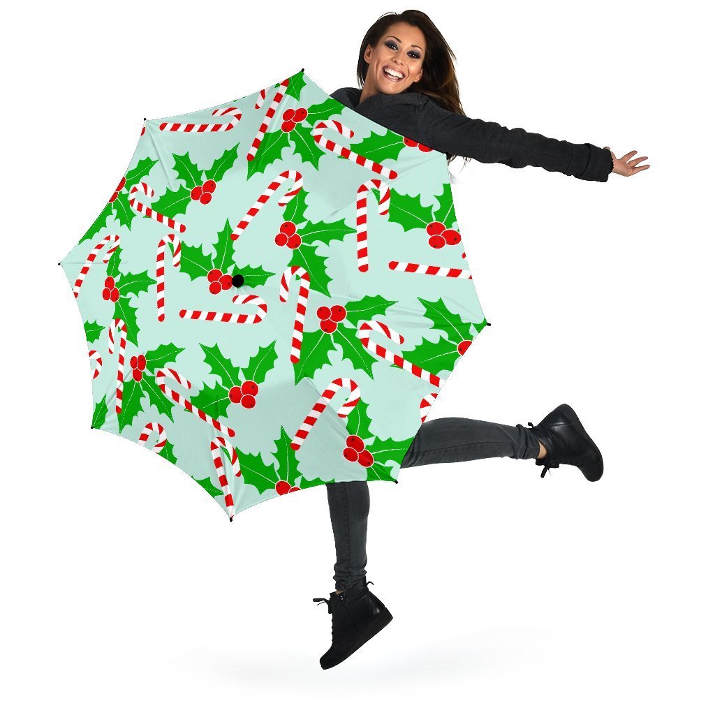 Christmas Candy Cane Pattern Print Automatic Foldable Umbrella-grizzshop