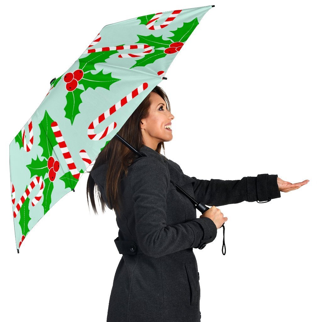 Christmas Candy Cane Pattern Print Automatic Foldable Umbrella-grizzshop