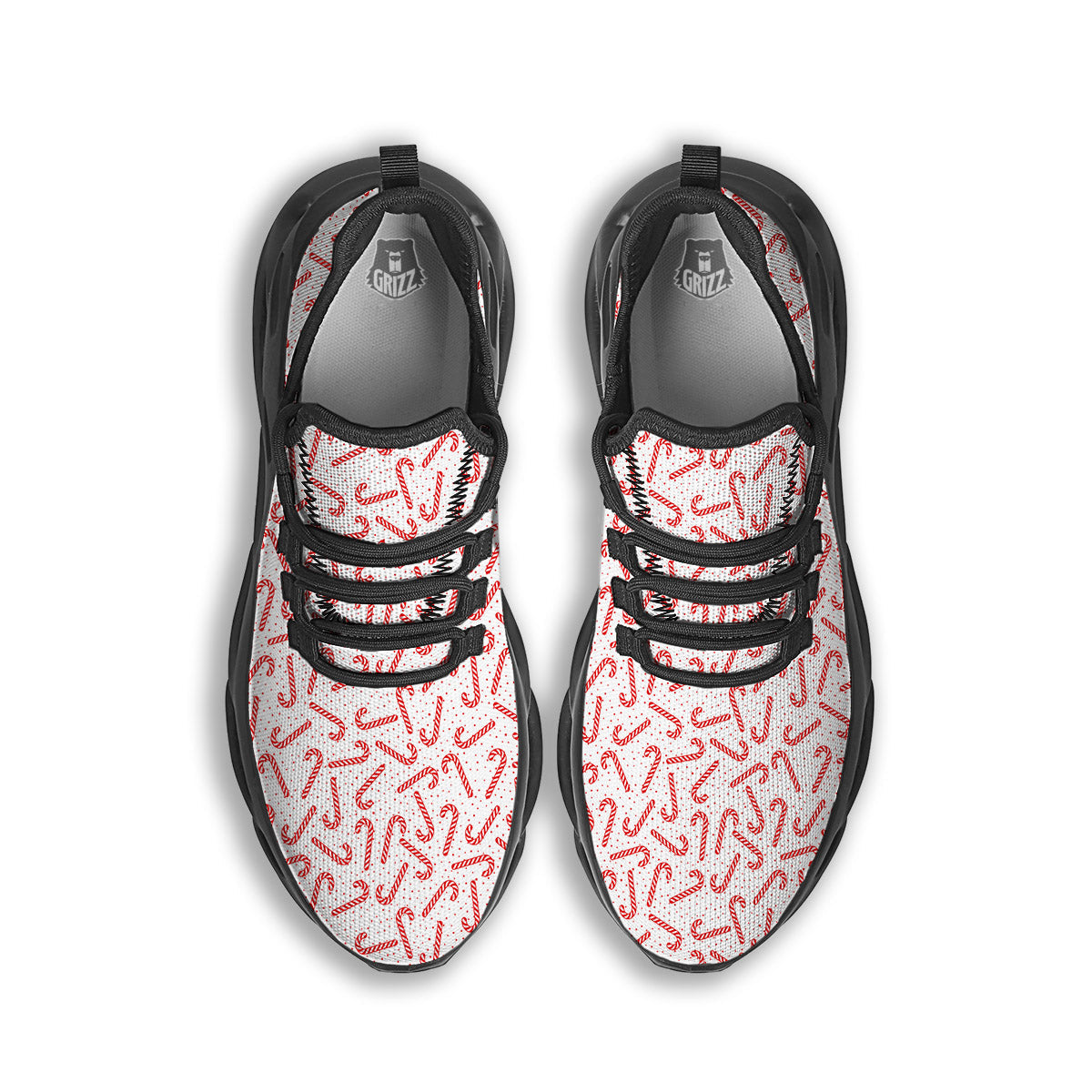 Christmas Candy Print Pattern Black Running Shoes-grizzshop