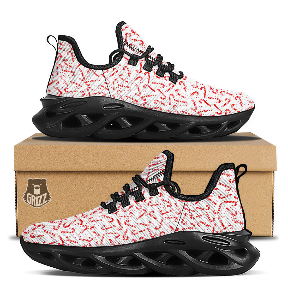 Christmas Candy Print Pattern Black Running Shoes-grizzshop
