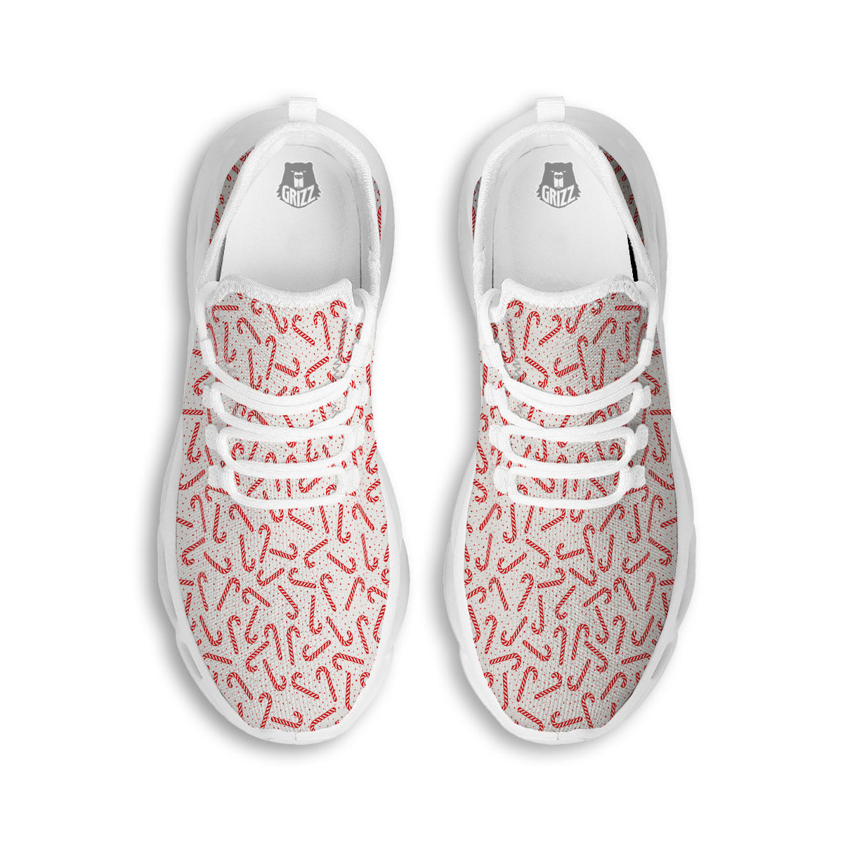 Christmas Candy Print Pattern White Running Shoes-grizzshop
