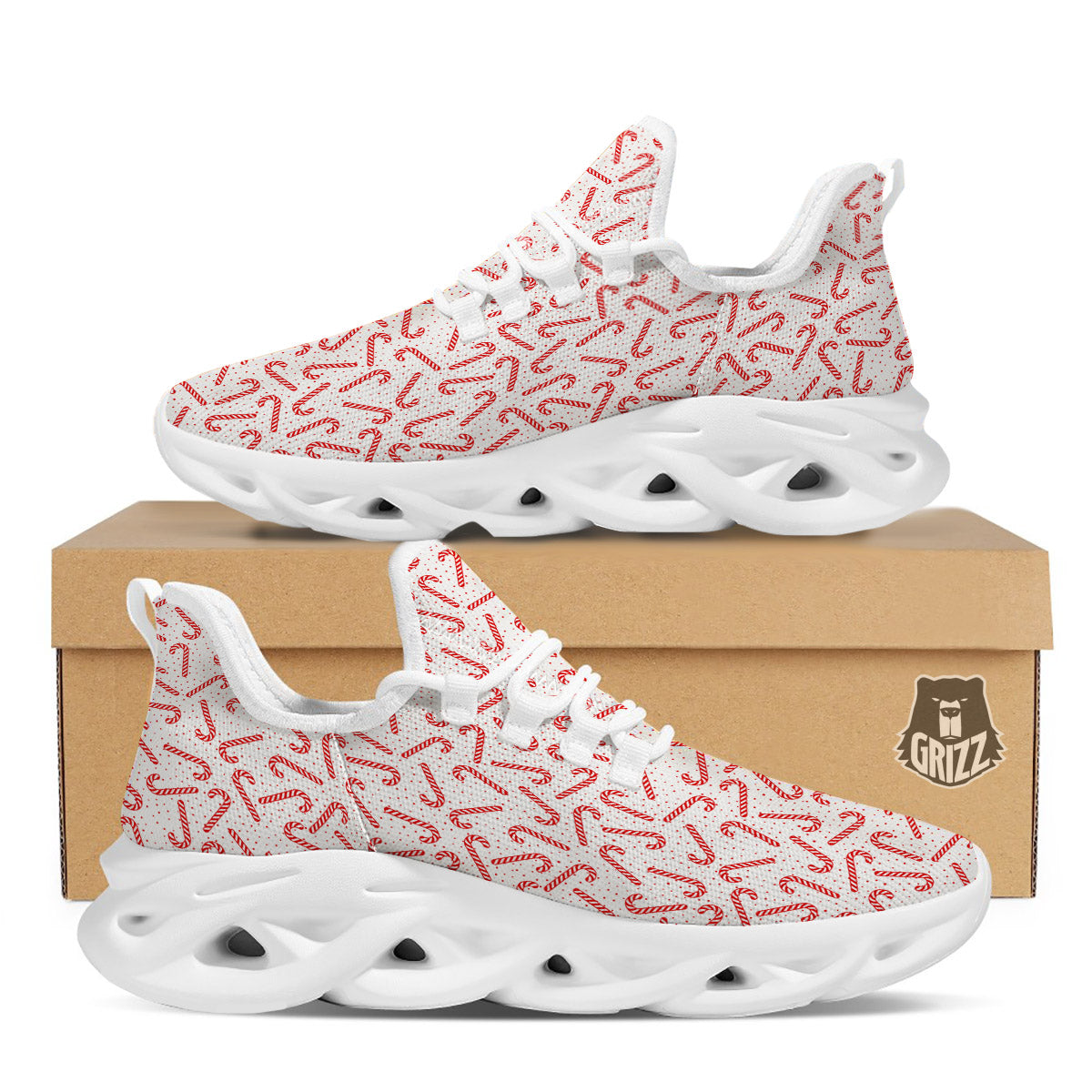Christmas Candy Print Pattern White Running Shoes-grizzshop