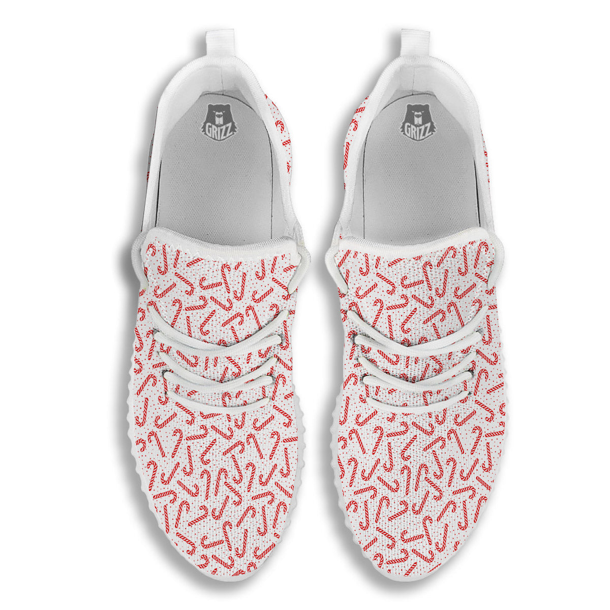 Christmas Candy Print Pattern White Walking Shoes-grizzshop