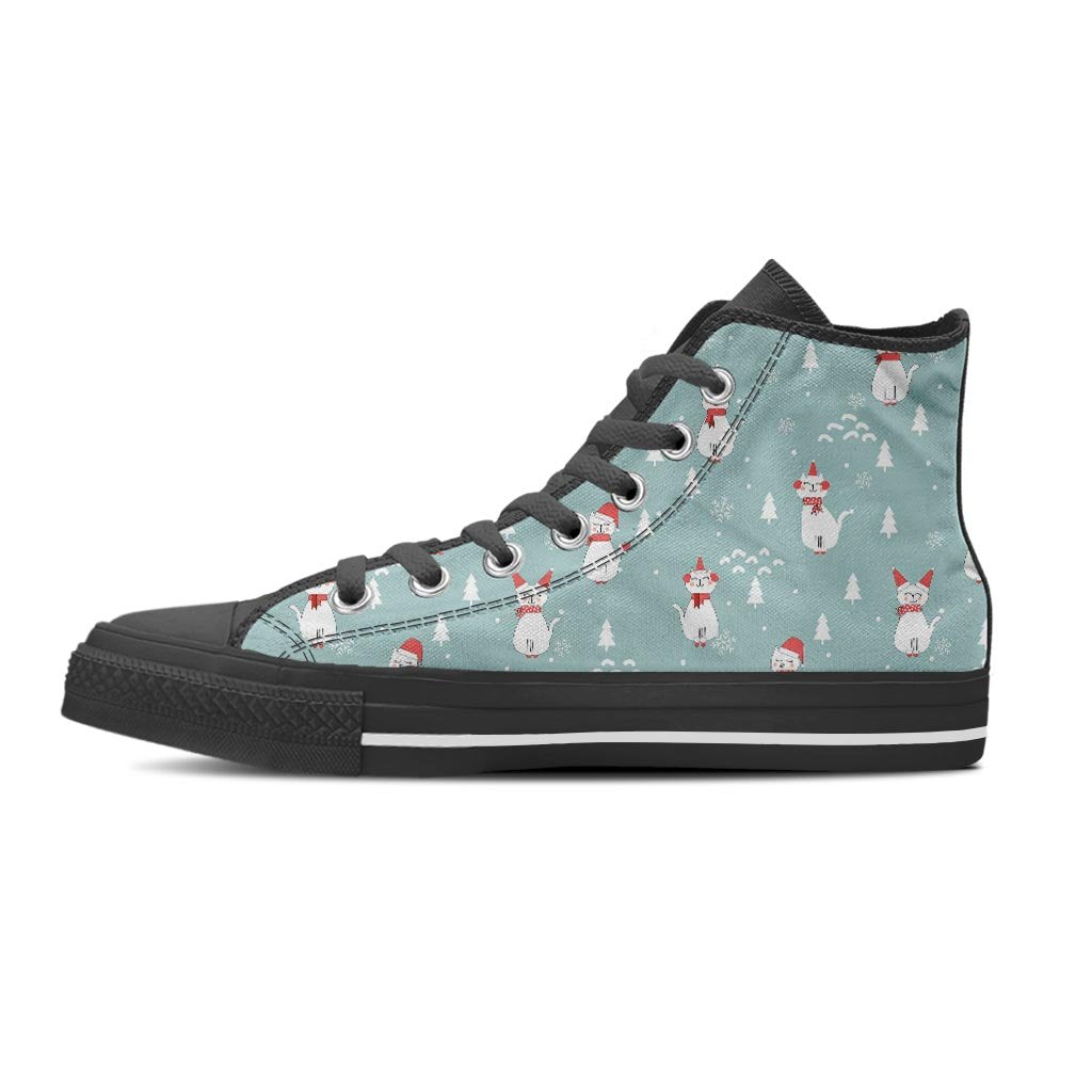 Christmas Cat Print Women's High Top Shoes-grizzshop