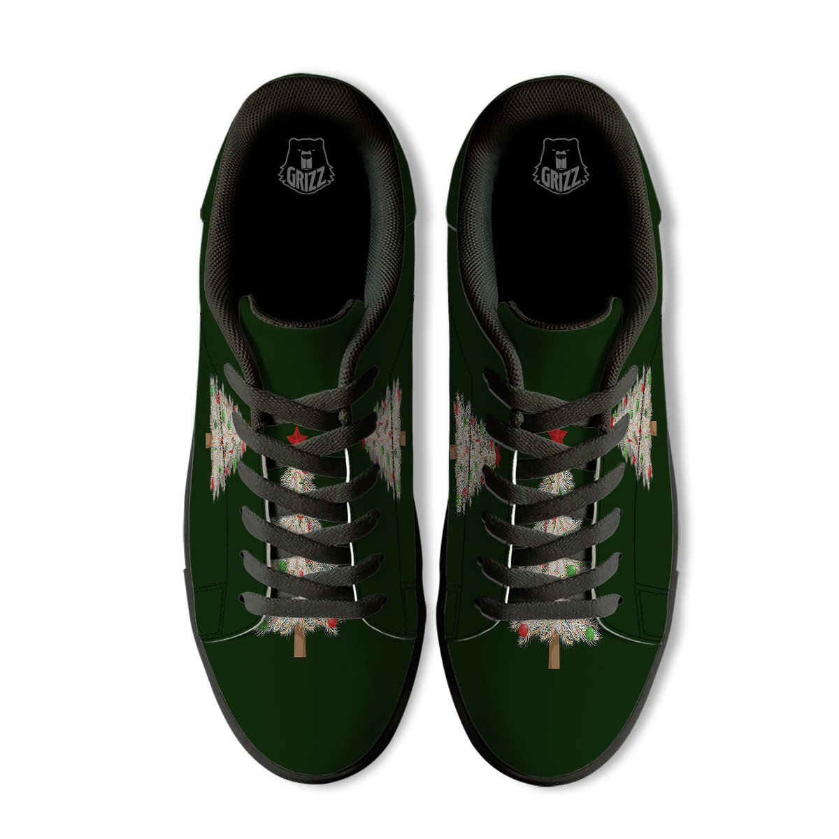 Christmas Decorated Tree Print Black Low Top Sneakers-grizzshop