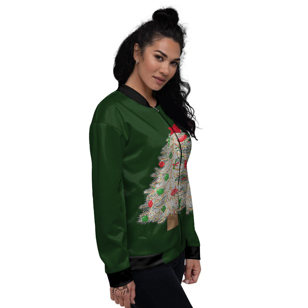 Christmas Decorated Tree Print Women's Bomber Jacket-grizzshop