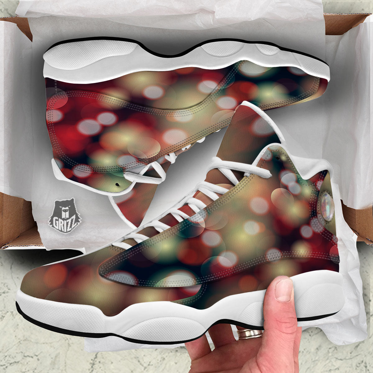 Christmas Defocused Lights Print White Basketball Shoes-grizzshop