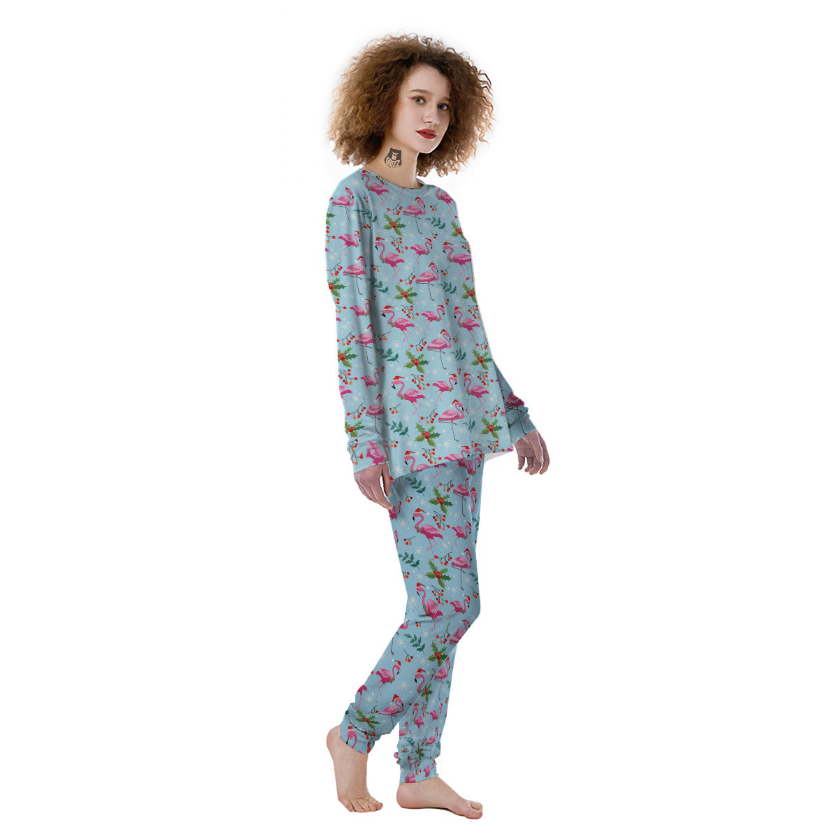 Christmas Flamingo Pink Print Pattern Women's Pajamas-grizzshop