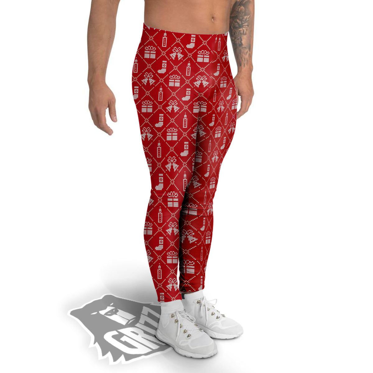 Christmas Gift Knitted Print Pattern Men's Leggings-grizzshop