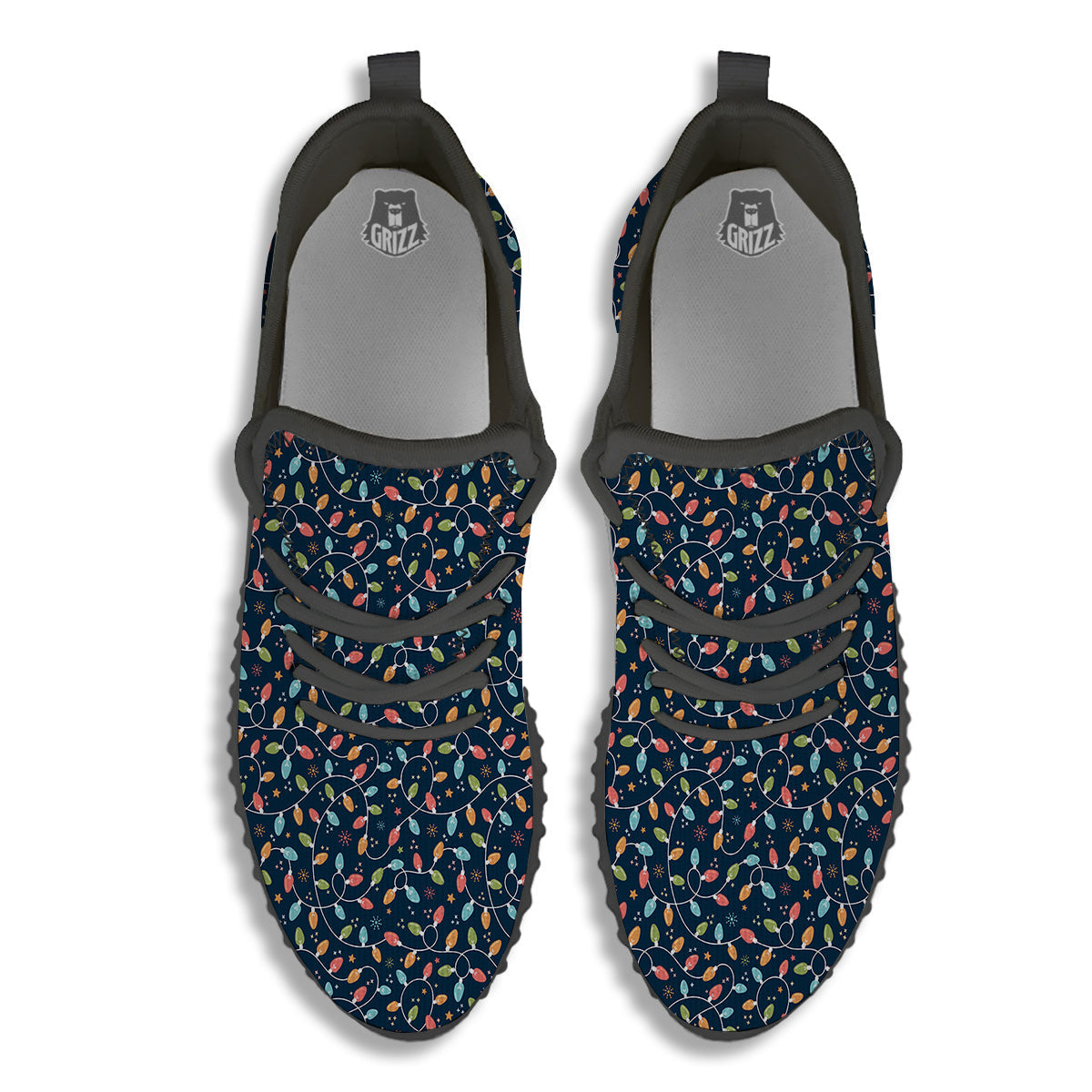 Christmas Lights Colorful Print Black Walking Shoes-grizzshop