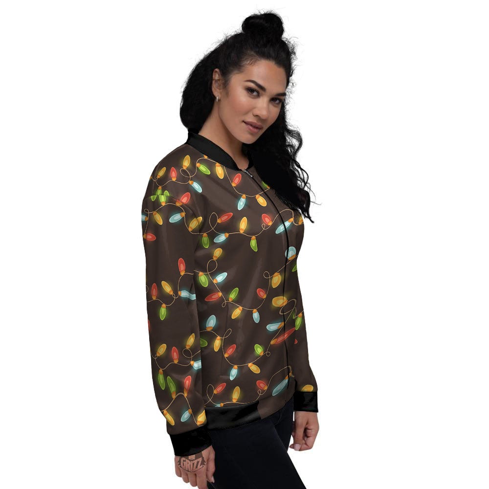 Christmas Lights Print Pattern Women's Bomber Jacket-grizzshop
