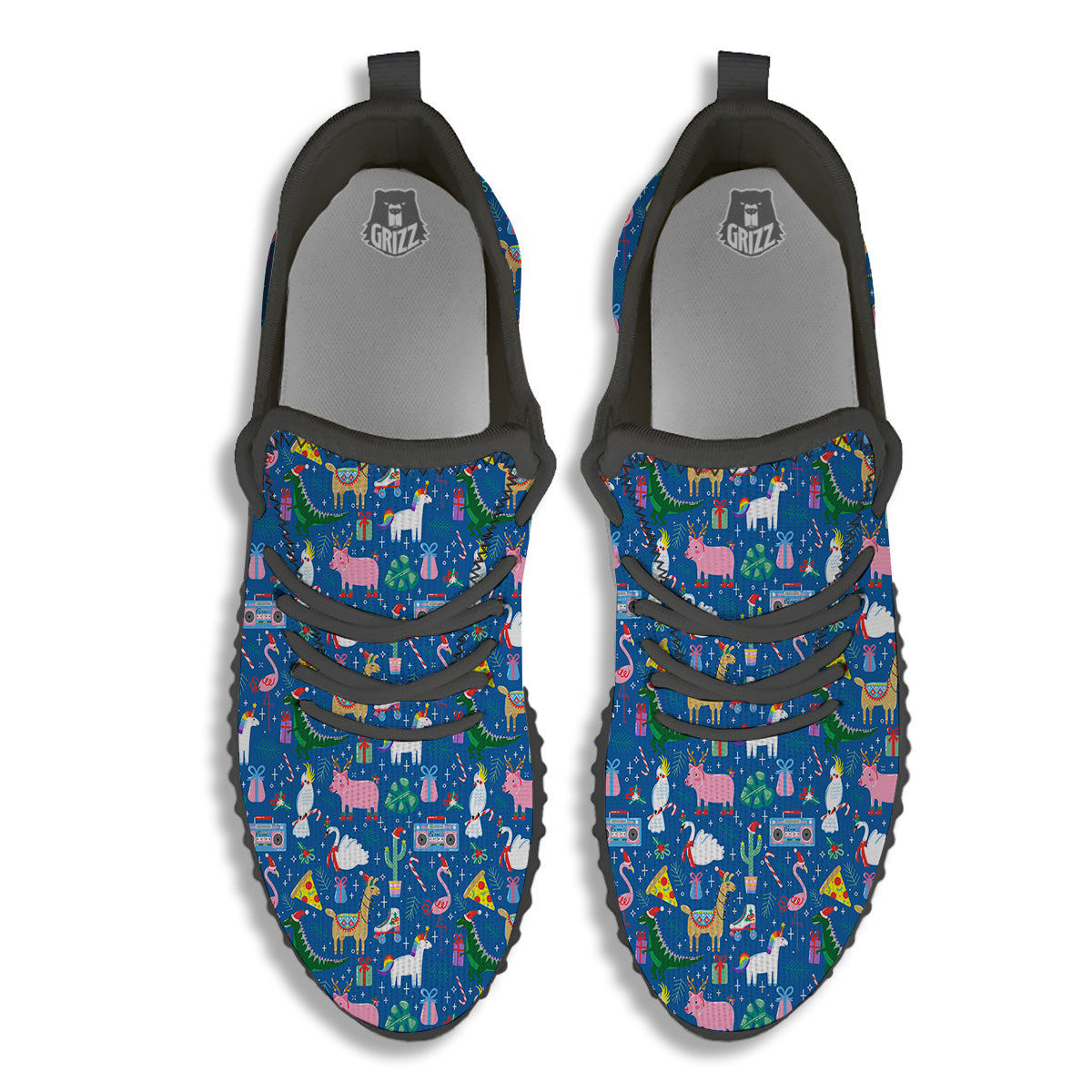 Christmas Party Funny Animals Print Pattern Black Walking Shoes-grizzshop