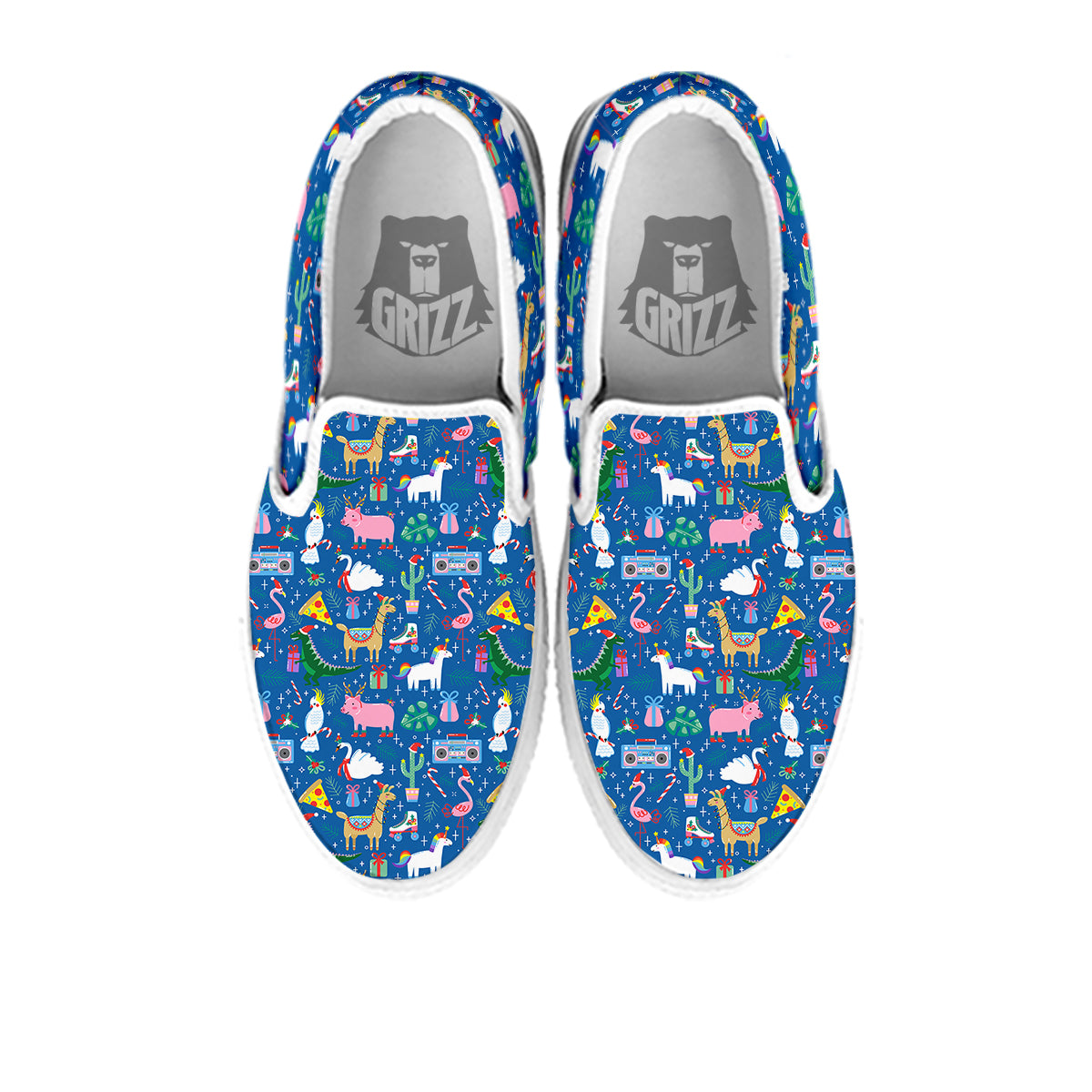 Christmas Party Funny Animals Print Pattern White Slip On Shoes-grizzshop