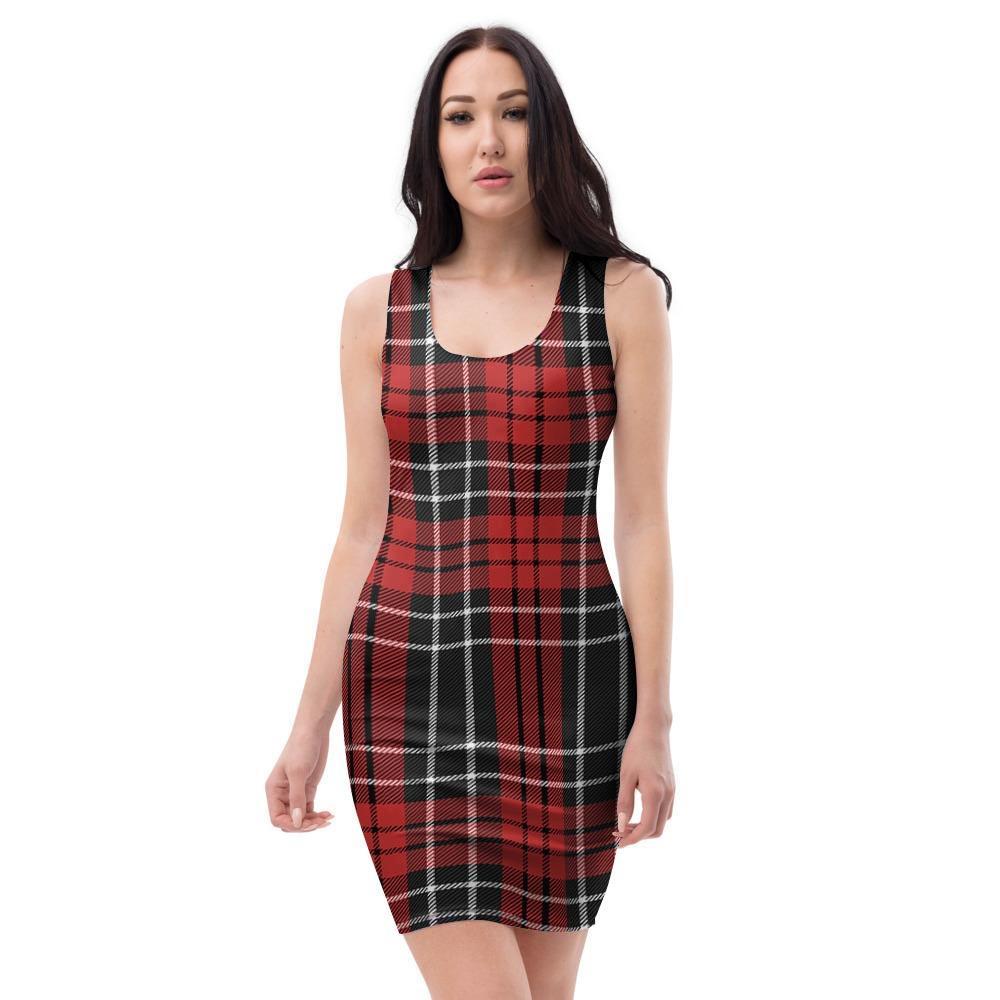 Christmas Red Plaid Scottish Bodycon Dress-grizzshop