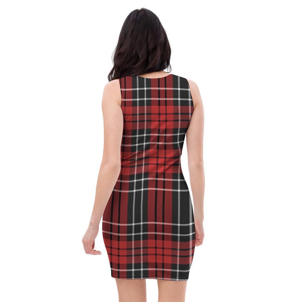 Christmas Red Plaid Scottish Bodycon Dress-grizzshop