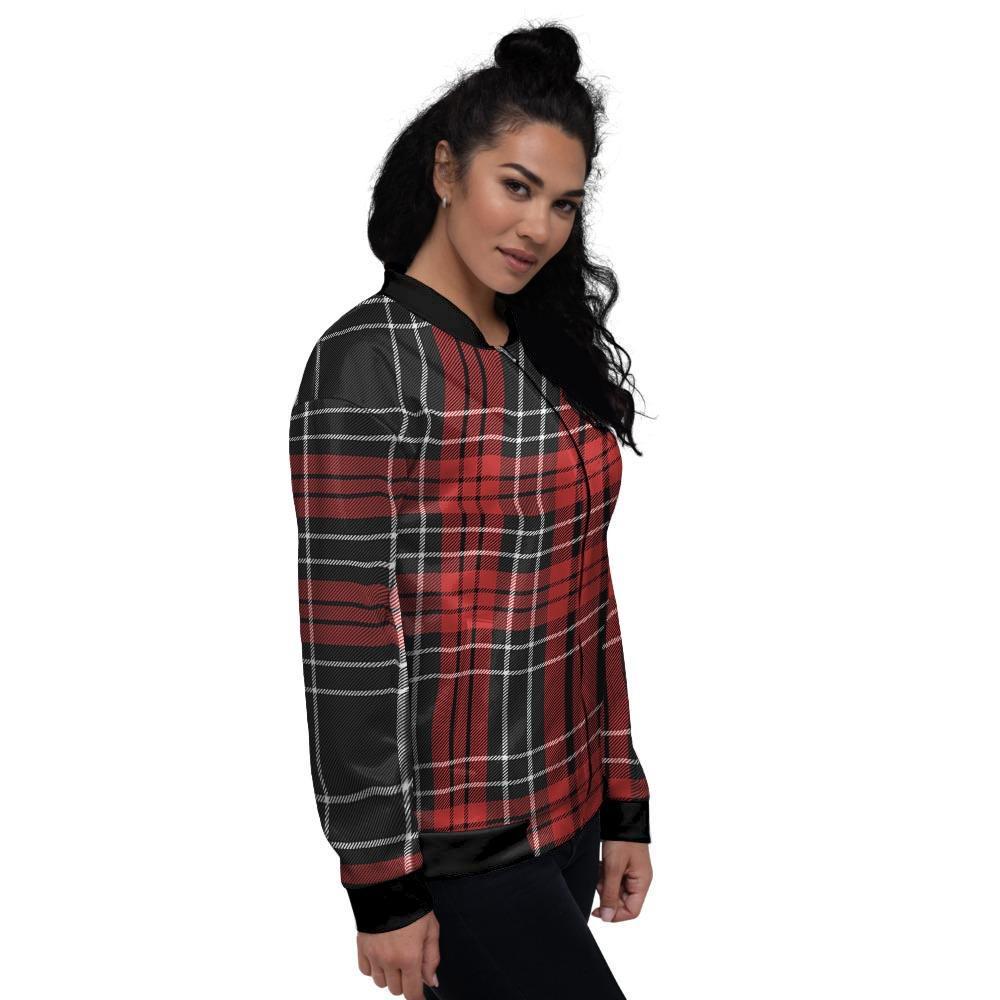 Christmas Red Plaid Scottish Women's Bomber Jacket-grizzshop