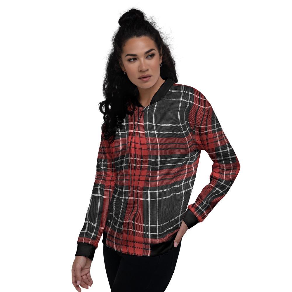 Christmas Red Plaid Scottish Women's Bomber Jacket-grizzshop