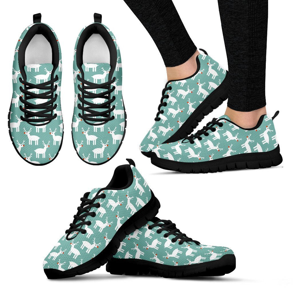 Christmas Reindeer Pattern Print Black Sneaker Shoes For Men Women-grizzshop