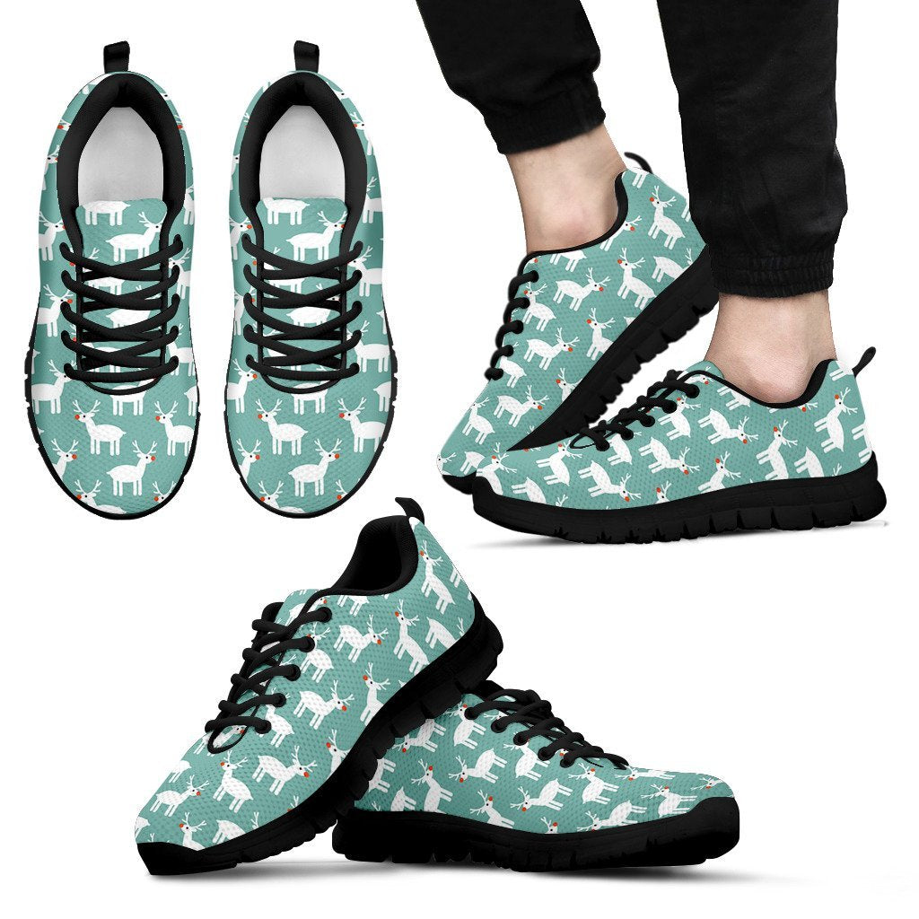 Christmas Reindeer Pattern Print Black Sneaker Shoes For Men Women-grizzshop