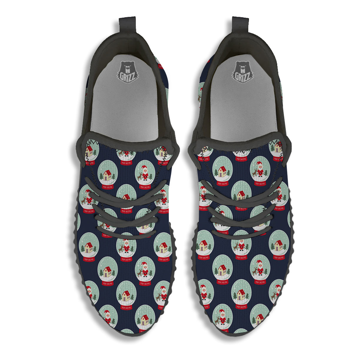 Christmas Snow Globe Print Pattern Black Walking Shoes-grizzshop