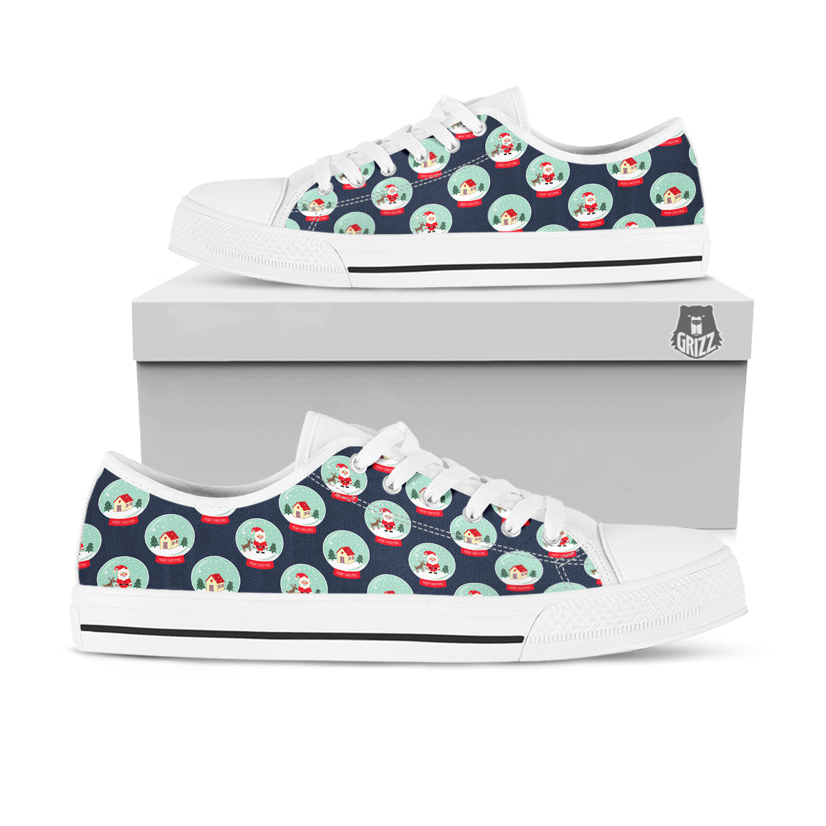Christmas Snow Globe Print Pattern White Low Top Shoes-grizzshop