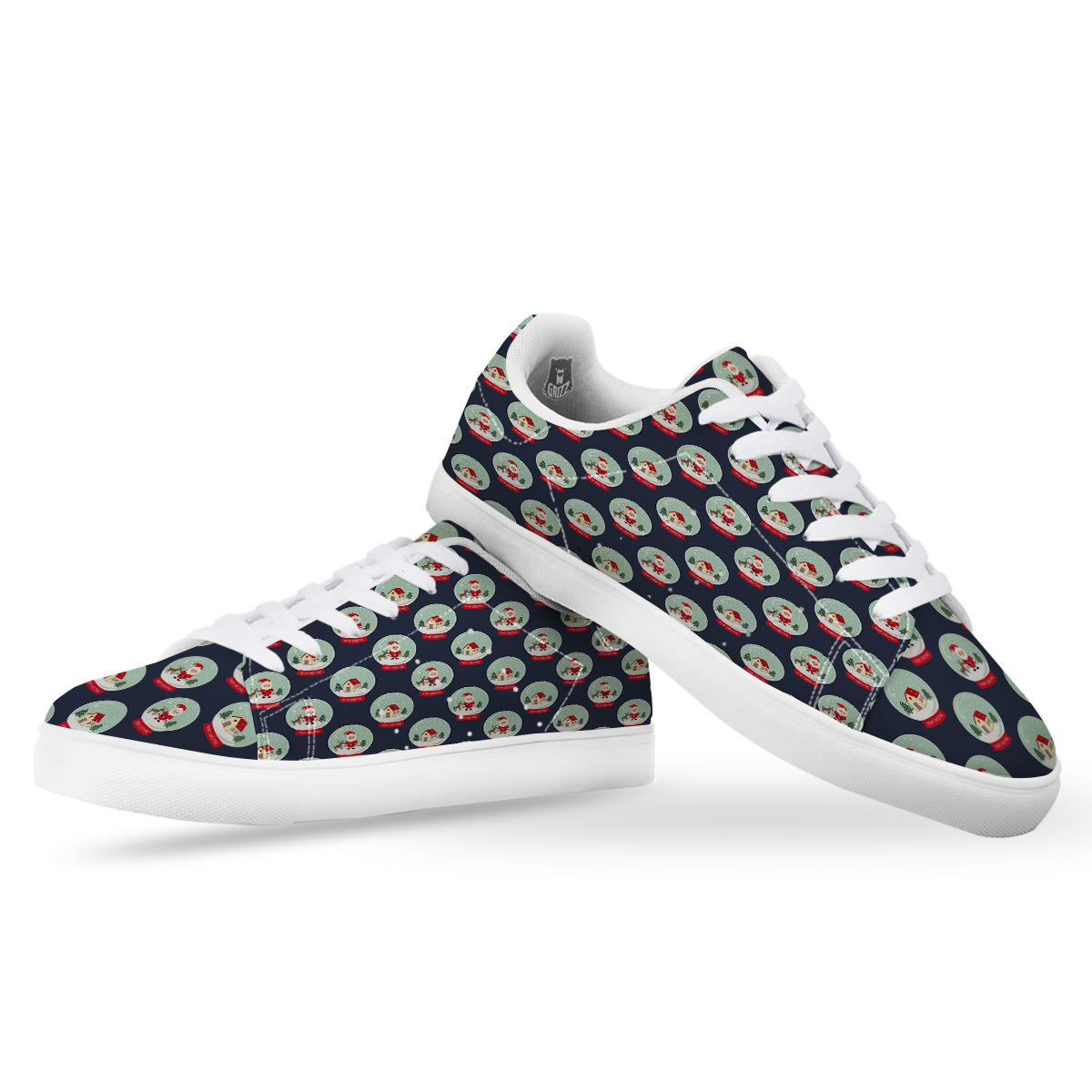 Christmas Snow Globe Print Pattern White Low Top Sneakers-grizzshop