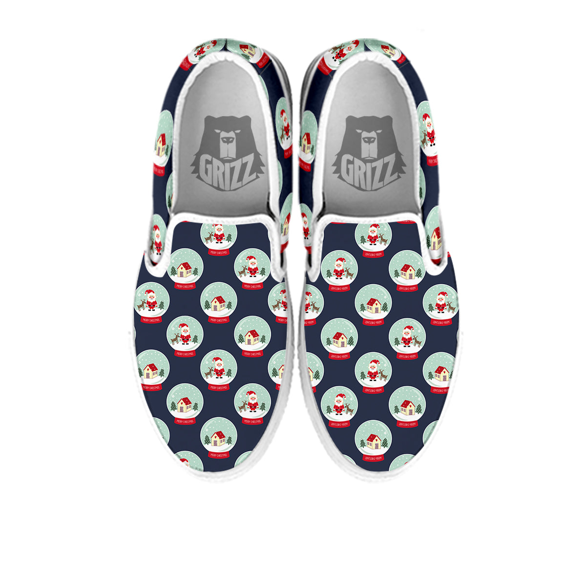 Christmas Snow Globe Print Pattern White Slip On Shoes-grizzshop