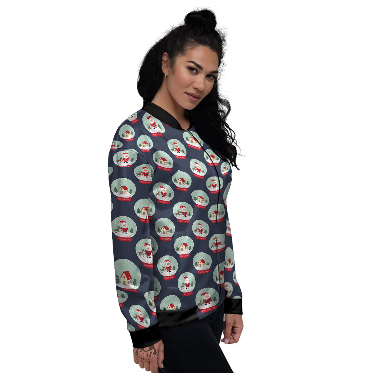 Christmas Snow Globe Print Pattern Women's Bomber Jacket-grizzshop