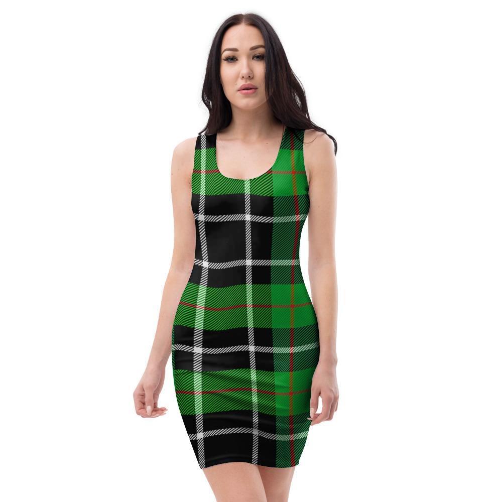 Christmas Tartan Green Plaid Scottish Bodycon Dress-grizzshop