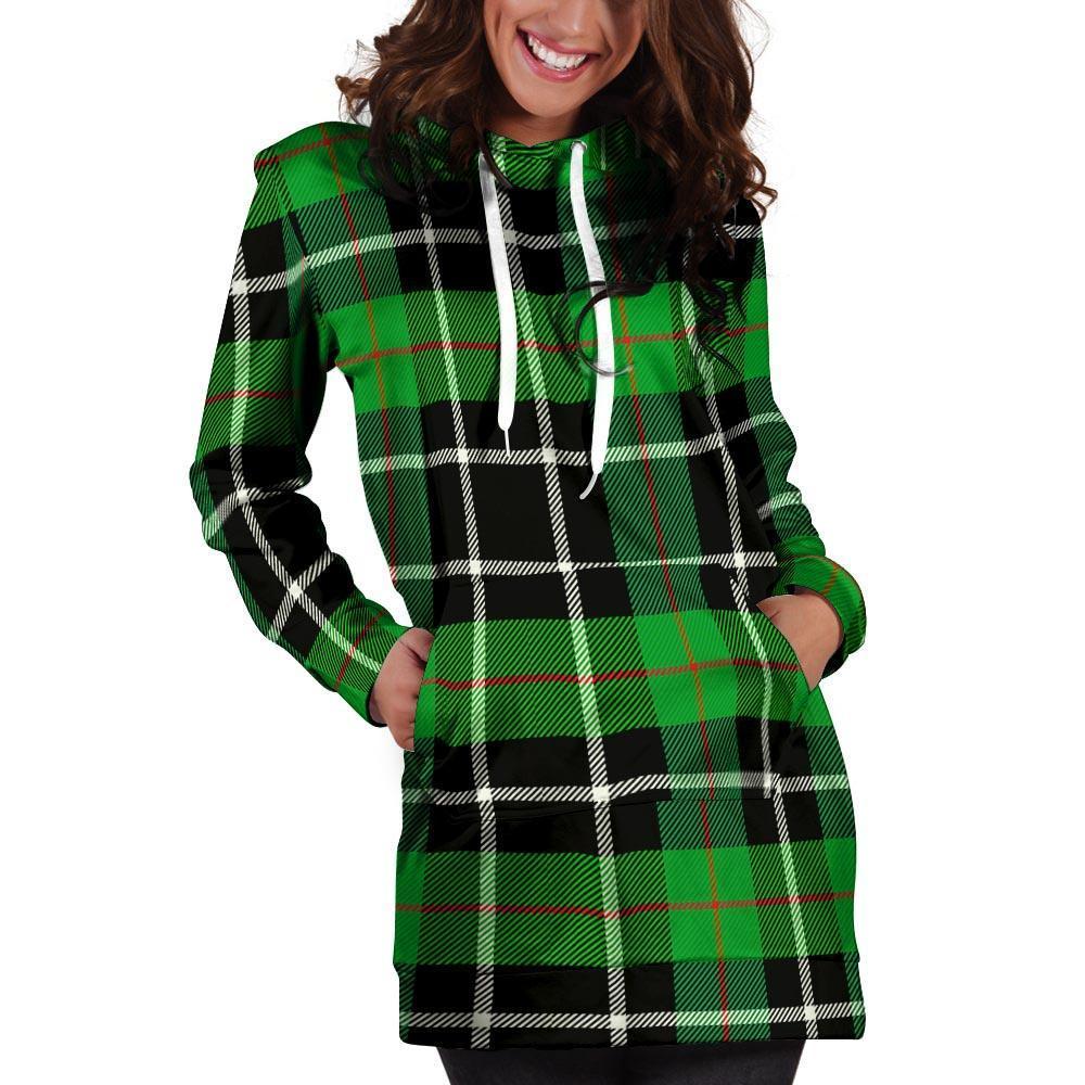 Christmas Tartan Green Plaid Scottish Hoodie Dress-grizzshop