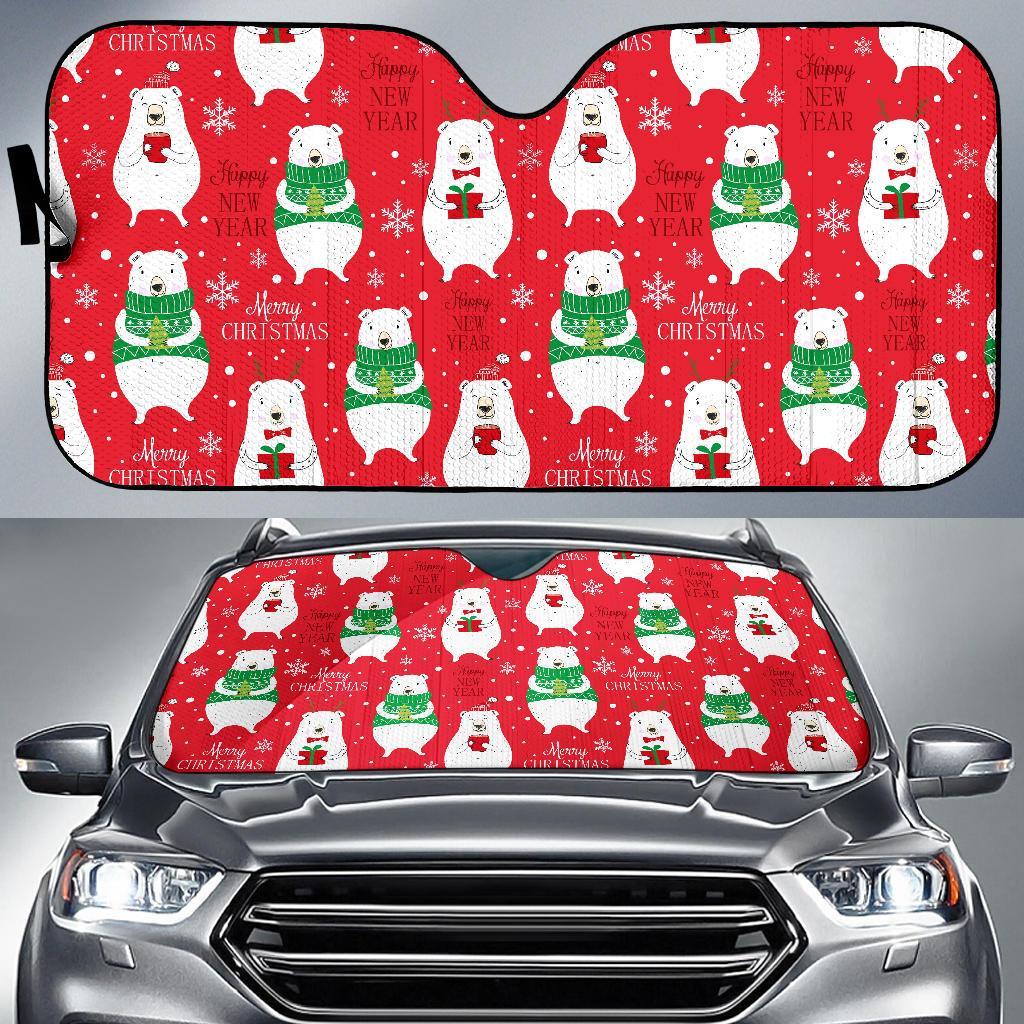Christmas Teddy Bear Pattern Print Car Sun Shade-grizzshop