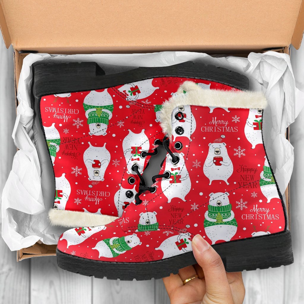 Christmas Teddy Bear Pattern Print Comfy Winter Boots-grizzshop