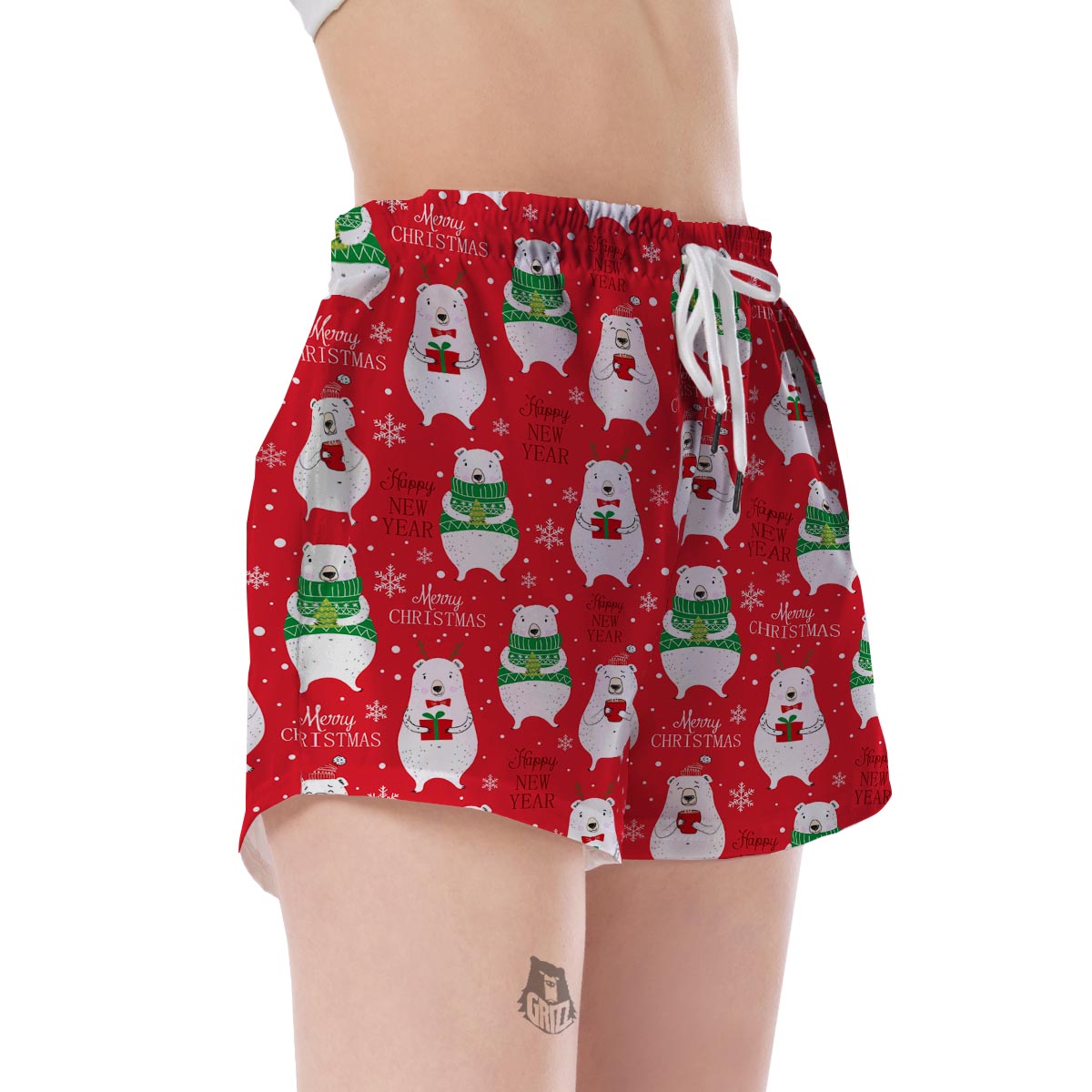 Christmas Teddy Bear Pattern Print Women's Shorts-grizzshop