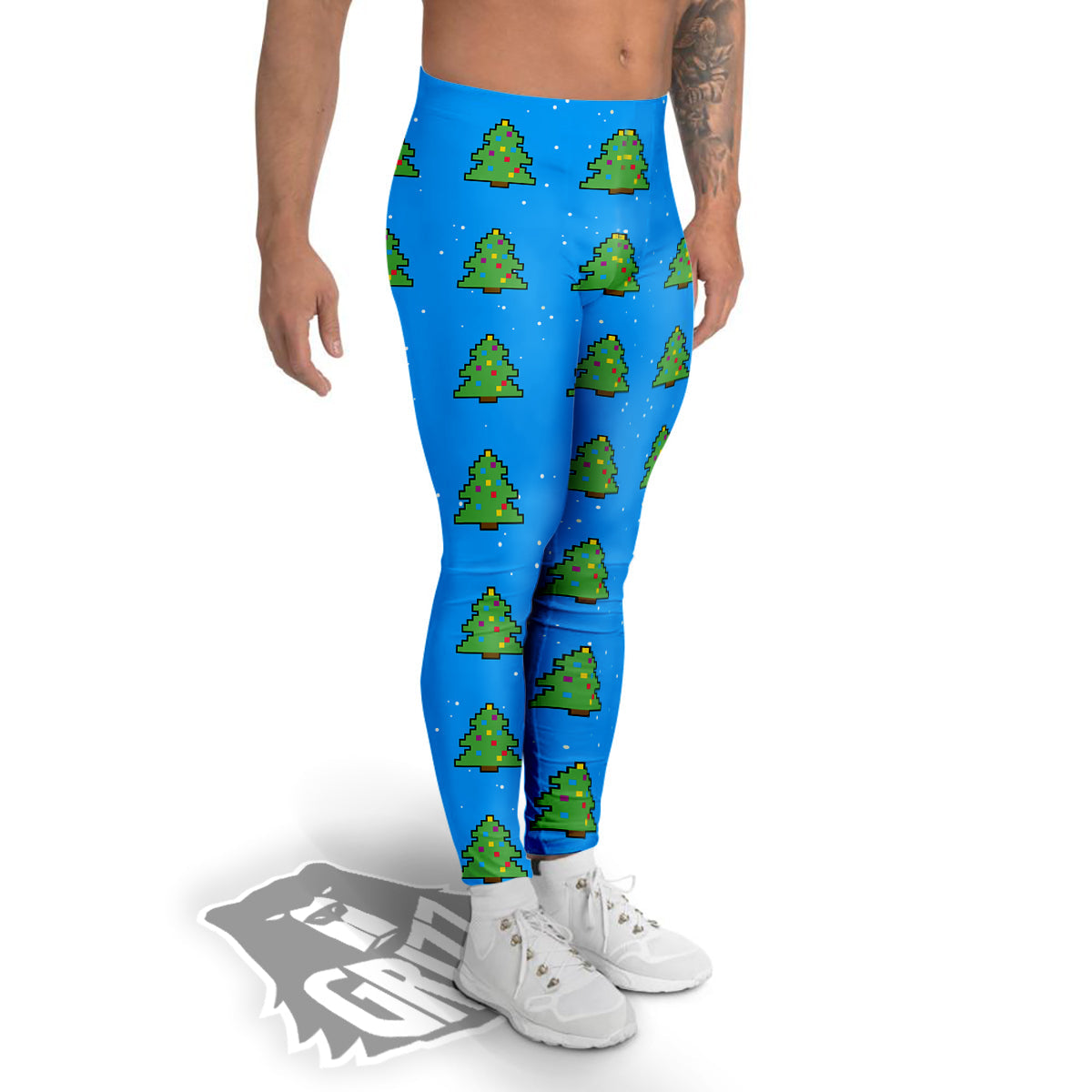 Christmas Tree 8-Bit Pixel Print Pattern Men's Leggings-grizzshop