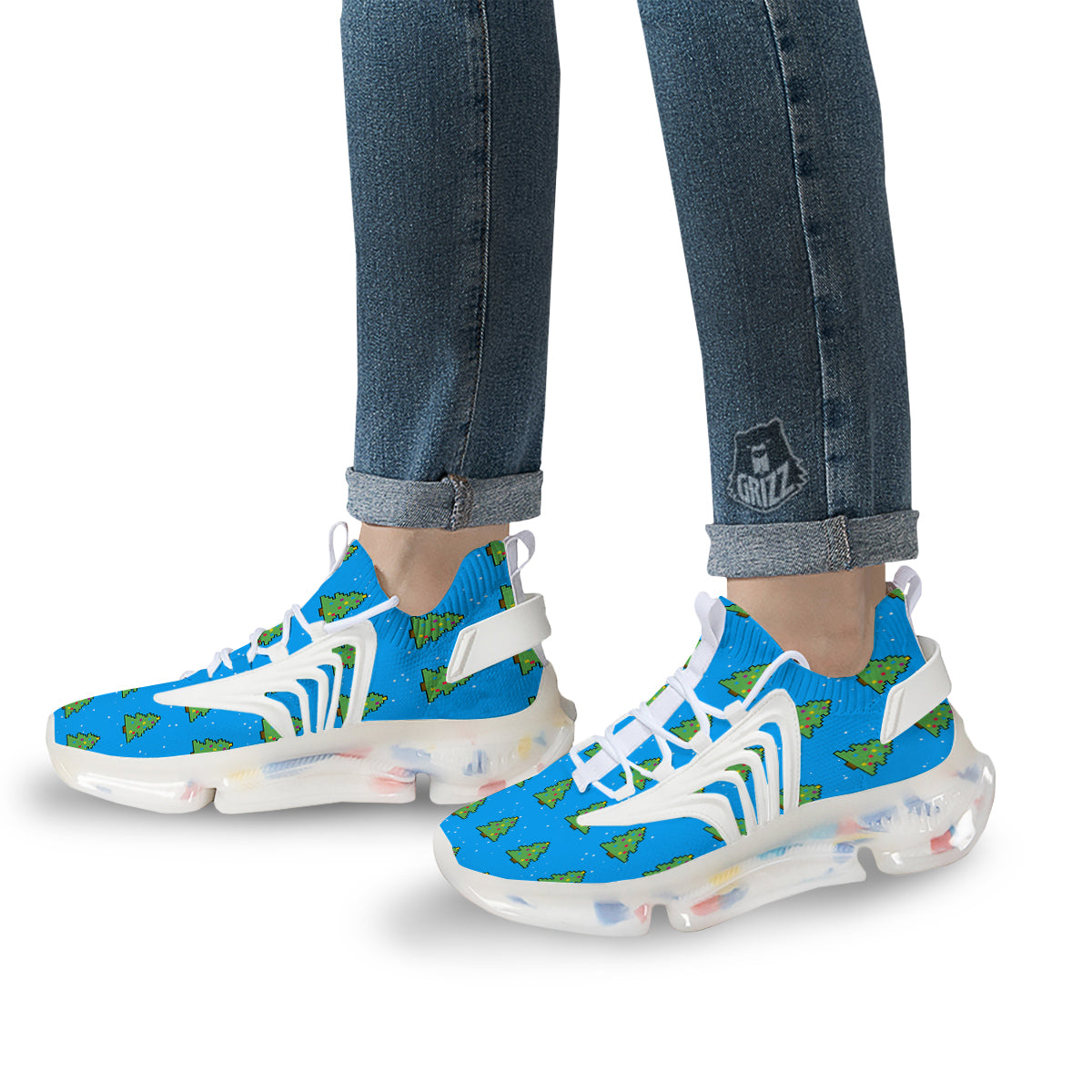 Christmas Tree 8-Bit Pixel Print Pattern White Gym Shoes-grizzshop