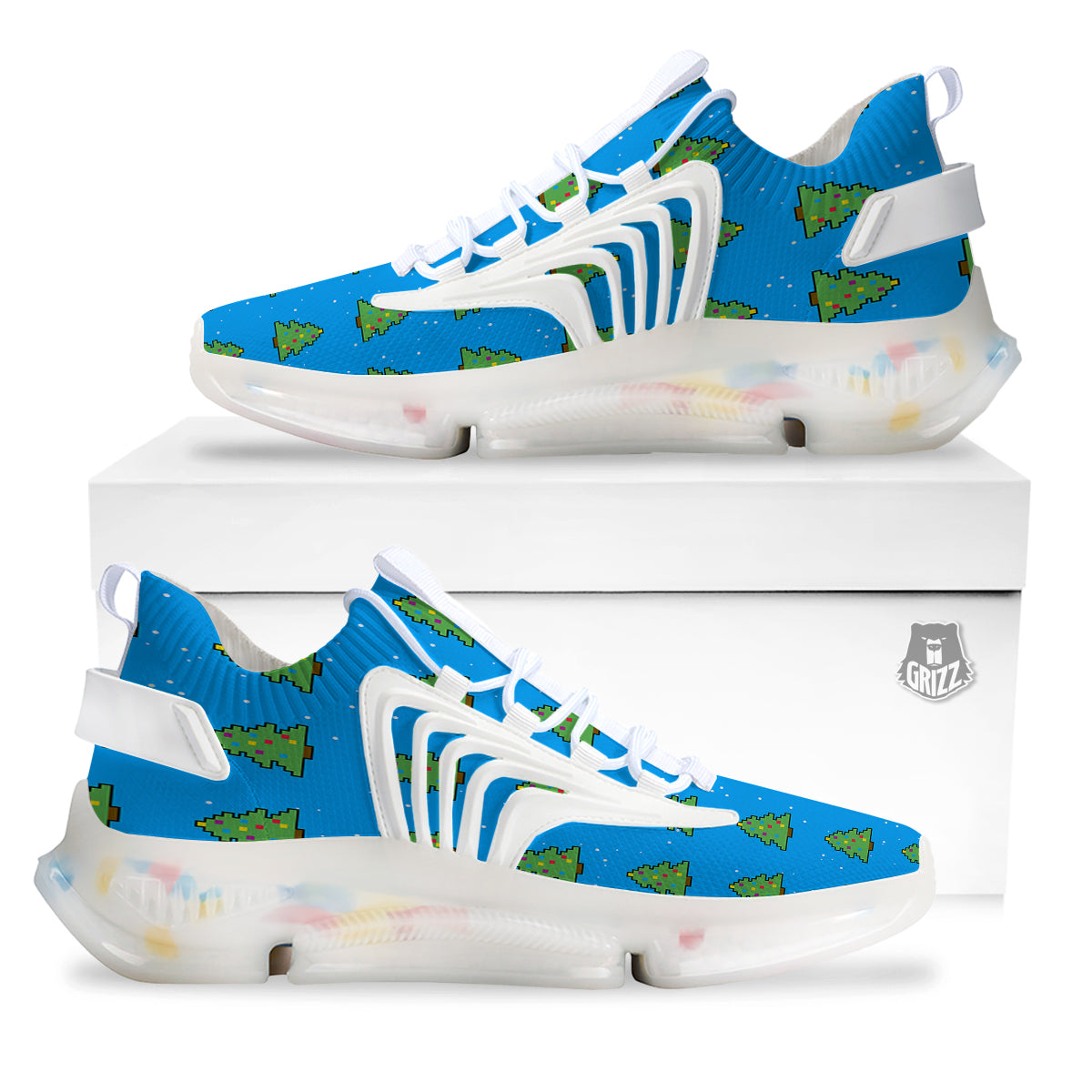 Christmas Tree 8-Bit Pixel Print Pattern White Gym Shoes-grizzshop