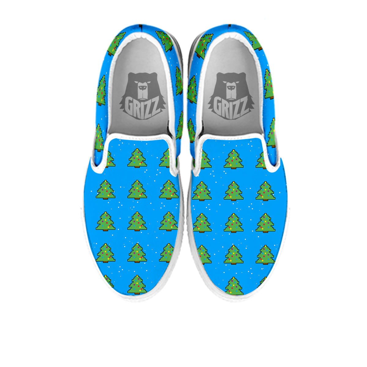 Christmas Tree 8-Bit Pixel Print Pattern White Slip On Shoes-grizzshop