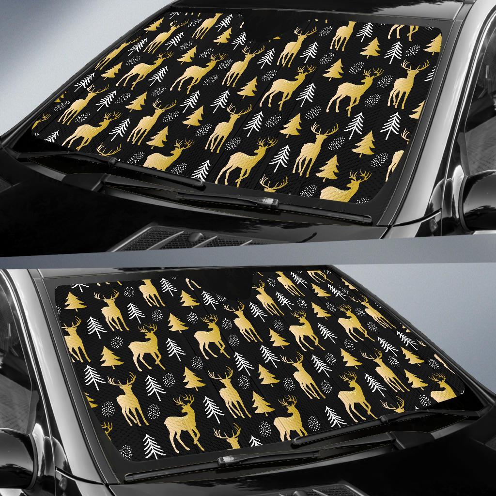 Christmas Tree Deer Pattern Print Car Sun Shade-grizzshop