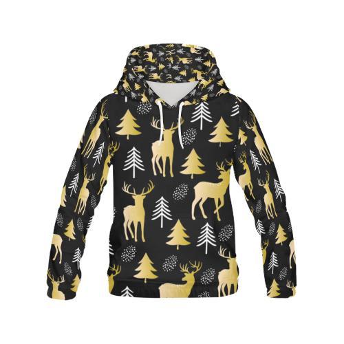 Christmas Tree Deer Pattern Print Women Pullover Hoodie-grizzshop