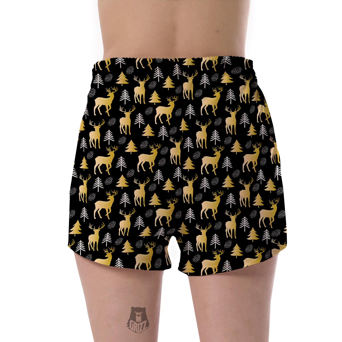 Christmas Tree Deer Pattern Print Women's Shorts-grizzshop